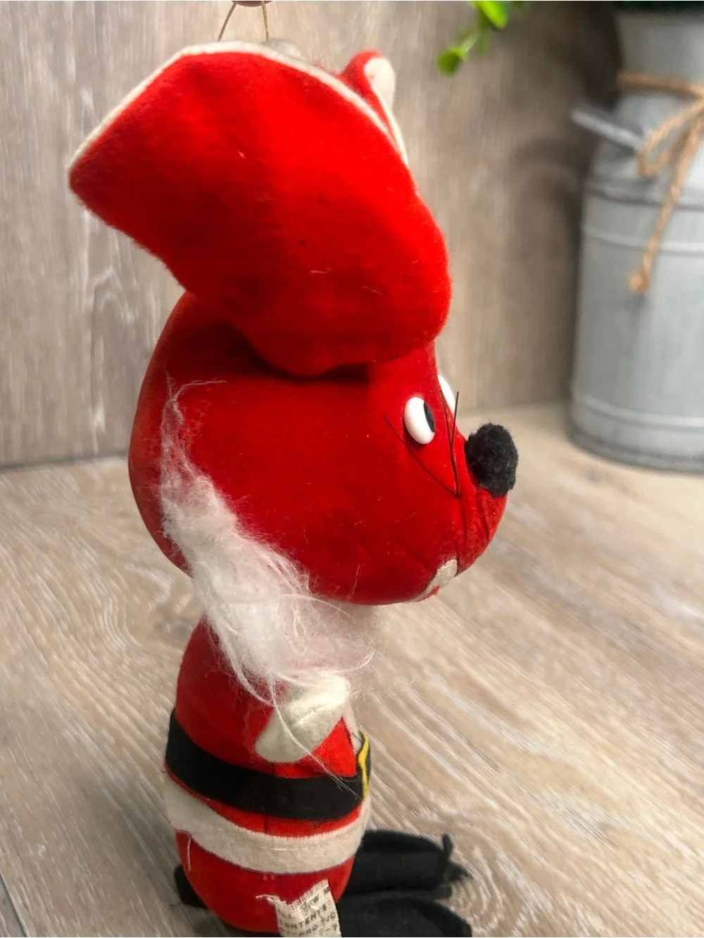 Vintage Red Felt Christmas Mouse Ornament Plush Santa Suit Retro 8”